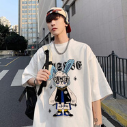 嘉曄（JIAYE）嘉曄短袖t恤男款夏季潮牌潮流五分美式高街oversize五分袖體恤衫 白色 M