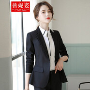 普妮姿黑色西裝套裝女春秋新款韓版時(shí)尚氣質(zhì)職業(yè)正裝女士西服面試工作服 單件黑色西裝 L 【建議：100-109斤】
