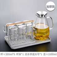 青蘋(píng)果（QINGPINGGUO） 玻璃杯帶把耐熱簡(jiǎn)約牛奶杯ins喝水杯家用客廳泡茶杯家庭杯子套裝 300mlx6+1.6L壺+架+瀝水盤(pán)大