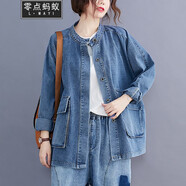 零點螞蟻胖人大碼女裝胖mm減齡遮肚子顯瘦牛仔外套上衣時尚韓版寬松外套女春秋微胖妹妹牛仔衣夾克 牛仔藍 XL【160-200斤】