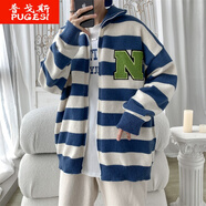 【微胖大碼80-240斤】  秋冬季男士毛衣針織開(kāi)衫外套新款寬松加肥加大碼韓版潮流毛線衣網(wǎng)紅外穿 A141-M6125 藍(lán)色 2XL