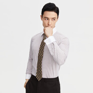 YBREN衣邦人YBREN東方簡奢風男士修身撞色領襯衣法式條紋抗菌長袖襯衫 咖色 著裝顧問免費上門個性化定制