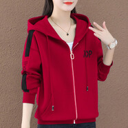 啄木鳥(niǎo) 短外套女衛(wèi)衣女開(kāi)衫女士衛(wèi)衣春秋2022年新款時(shí)尚上衣女裝拉鏈 酒紅色（內(nèi)里隨機(jī)發(fā)） 常規(guī) 2XL （建議125-138斤）