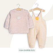 衣拉拉春秋款0-1歲女童雙層背帶褲款套裝嬰兒衣服舒絨棉寶寶分體衣洋氣 天藍(lán)色時尚萌寶(杏白) 90