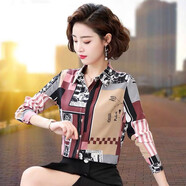 蔚曼（Veevmand）印花雪紡襯衫女長袖2024春秋季新款襯衣洋氣雪紡衫韓版中年上衣女 6806咖啡色 4XL