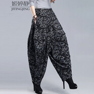 姬婷靜秋冬季高腰加厚提花休閑褲燈籠褲女民族風(fēng)寬松 黑色 XL建議150-190斤左右