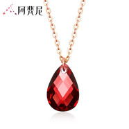 阿梵尼18K金彩金項(xiàng)鏈女款愛心項(xiàng)鏈 黃金色鎖骨鏈桃心吊墜 18K金石榴石朱砂痣套鏈