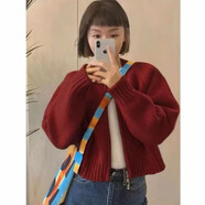 索菲堡 毛衣女春秋款2023新款復(fù)古日系慵懶風(fēng)外套女針織開衫百搭外套 紅色 均碼