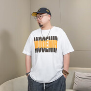 紡布者（PENNY PEI）潮牌大碼男裝夏季純棉短袖t恤男胖子加肥加大號肥佬寬松半袖打底T 白色 5XL (250-275斤)