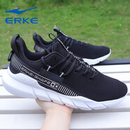 鴻星爾克（ERKE）跑步男鞋織物網(wǎng)面透氣運動(dòng)鞋防滑耐磨輕便慢跑鞋子男 正黑/正白 39
