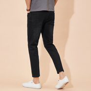 MULONG PRO九分牛仔褲男士秋冬彈力休閑褲韓版直筒修身小腳褲收腿顯瘦錐形褲 黑色 （夏季薄款） 28