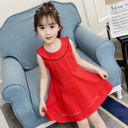 童妤童裝女童連衣裙夏裝2022新品夏天季韓版中大兒童洋氣公主裙女孩背心裙子3-14歲潮款衣服棉布長(cháng)裙 紅色    （芭莎裙） 120碼建議身高105-115cm