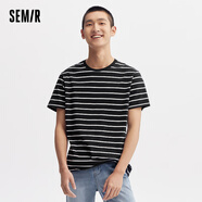 森馬（Semir）短袖T恤男夏季時(shí)尚經(jīng)典條紋圓領(lǐng)上衣日常簡(jiǎn)約裝修身 黑白色調00391 170/88A/M