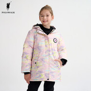 POLOWALK女童羽絨服中長款時尚粉色連帽滑雪服紫黃藍(lán)不規(guī)則印花時 粉色 110 CM
