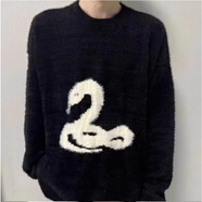 菲尼東爵慵懶風(fēng)軟糯水針織衫毛衣女冬季寬松中長(cháng)款奶呼呼打底衫上 杜208黑色 L 建議體重110-125