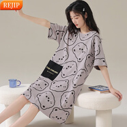 REJIP春夏季新款女士睡裙寬松休閑可愛(ài)短袖長(cháng)裙棉質(zhì)卡通薄款家居服睡衣 AM11691 女XL