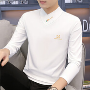 梵登諾（FANDENGNUO） 新款春秋季男士長(cháng)袖t恤修身潮流內搭打底體恤衫原創(chuàng  )男裝上衣服 白色 -常規不加絨 M 【100-118斤】