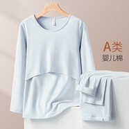 貓人（MiiOW）純棉秋衣秋褲女套裝秋冬保暖內(nèi)衣孕期產(chǎn)婦睡衣家居服春秋 MR2830純色藍色 XL 【建議120-140斤】