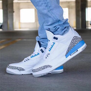 耐克（NIKE）男鞋Air Jordan 3 AJ3休閑運動舒適男鞋減震籃球鞋 CT8532-104 北卡藍白藍爆裂紋 40