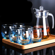玻璃杯家用水杯套裝冷水壺加厚客廳果汁杯子泡茶杯 藍色矮款310ml(6只) 水壺 托盤(pán)