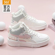 361°女鞋板鞋秋冬款皮面防水高幫運(yùn)動(dòng)鞋防滑耐磨軟底減震滑板鞋子女 6616-1羽毛白/淡桃粉 37