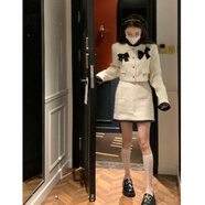 尚簡紛ins女裝超火小香風毛呢套裝女蝴蝶結外套上衣春裝2025年新款半身 裙子 M