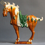 安言 洛陽(yáng)唐三彩馬陶瓷馬馬擺件家居工藝禮品一馬當先馬到成功擺件馬 三彩紅長(cháng)29高29CM