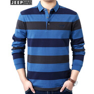 JEEP SPIRIT吉普休閑t恤男長(zhǎng)袖翻領(lǐng)條紋商務(wù)體恤衫春秋男裝POLO打底上衣8038 8038天藍(lán) M