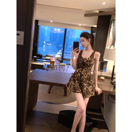 為知樹豹紋吊帶連衣裙女感收腰顯瘦辣妹無袖A字短裙子 增豹紋連衣裙+ 2XL
