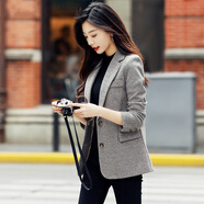 昂柏千鳥(niǎo)格小西裝外套女氣質(zhì)休閑百搭春通勤職業(yè)女裝西服時(shí)尚春裝上衣 K0027咖啡格西裝 XL