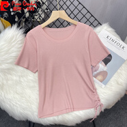 皮爾卡丹（pierre cardin）高腰珠光流光紗半身裙女2025新款針織T恤夏套裝裝裙字傘裙針 粉色上衣 均碼 80-130斤