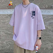 稻草人學(xué)生短袖t恤男夏季新款字母印花寬松男生上衣服青少年大碼體恤衫 紫色 WT261 XXL