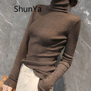 shunya 高端品牌 高領(lǐng)羊毛衫女2021秋冬新款百搭純色顯瘦保暖針織衫打底毛衣 咖啡色 M
