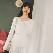 米度麗哺乳衣外出春夏大碼T恤產(chǎn)后喂奶衣長(cháng)袖月子服夏季哺乳裝背心上衣 長(cháng)袖-米白色 M碼
