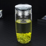 WoLong臥龍水杯子透明單層玻璃杯男士女加厚大容量鵝蛋杯高端水晶玻璃蓋 圓頂水晶蓋 550ml 單層帶茶隔