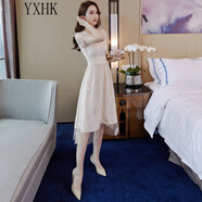 YXHK連衣裙女夏品牌女裝2022新款雪紡連衣裙女夏淑女法式復古桔梗氣質顯瘦裙子女 杏色 L 106-115斤