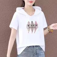 玖卡依純棉連帽短袖t恤女2025夏季新款寬松韓版體恤衫休閑短袖上衣女裝 白色-三片樹(shù)葉 XL 建議110-125斤