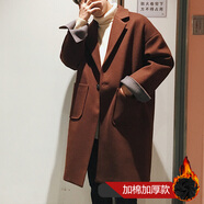 秋冬款風(fēng)衣男毛呢大衣中長(zhǎng)款韓版潮流加厚寬松大碼青少年帥氣男士呢子外套 焦糖 XL（尺碼偏大）