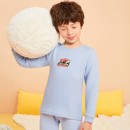 三槍保暖內衣套裝全棉兒童三層空氣棉女孩 秋冬季男孩夾棉內衣暖棉A類(lèi) 男藍色賽車(chē)（圓領(lǐng)） 130 適合身高113-125/體重40-50斤