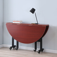 季嘉折疊餐桌家用多功能吃飯桌子圓形移動(dòng)大圓桌客廳桌仿大理石桌轉桌 紅胡桃（組裝款) 1.4m 三折桌+0.9m轉盤(pán)