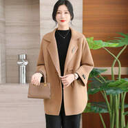 迪茸媽媽春裝外套大碼毛呢大衣2025新款中老年人女秋冬裝針織開(kāi)衫上衣 駝色 3XL 建議125-135斤