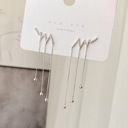 水晶流蘇耳環(huán)潮韓國氣質(zhì)網(wǎng)紅法式耳墜長款銀針耳飾女 銀色【925純銀針】