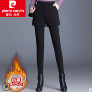 皮爾卡丹（pierre cardin）加絨加厚打底褲女外穿冬假兩件短褲高腰彈力保暖短裙褲潮女裝 967特厚(口袋無(wú)皮)短褲版黑色 S 75-95斤