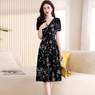 拉倫菲韻意式高端品牌雪紡連衣裙女2026夏季新款氣質(zhì)顯瘦中長(cháng)款法式碎花裙 黑色 XL