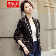 普妮姿小西裝女外套春秋新款韓版名媛小個(gè)子氣質(zhì)修身短款小香風(fēng)百搭上衣 8225#黑色小西裝 L 【建議：100-109斤】