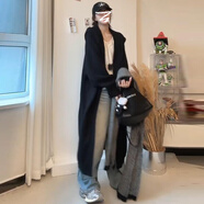 熒蒂慵懶風感毛衣女外套女秋冬季2025新款長款針織衫女開衫韓系穿搭 黑色 S