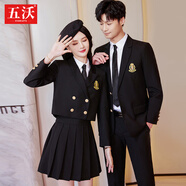 五沃 職業(yè)西裝套裝男女同款學(xué)院風(fēng)校服JK制服幼師教師園服演講工作服 女黑色西裝+短裙. L