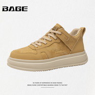 八哥男鞋2024秋冬新款保暖防滑運動(dòng)鞋中幫百搭增高厚底板鞋休閑鞋子男 燕麥色 44