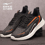 鴻星爾克（ERKE）【斷碼淸倉】紅星旗艦跑步鞋新款網(wǎng)面透氣輕便青少年防滑減震男鞋 正黑/熒光火橙 40