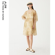 噢姆（AUM）【無(wú)感真絲】AUM噢姆夏季新款歐根紗波點(diǎn)裙寬松中長(cháng)a字裙桔梗裙 淺卡其色 XL